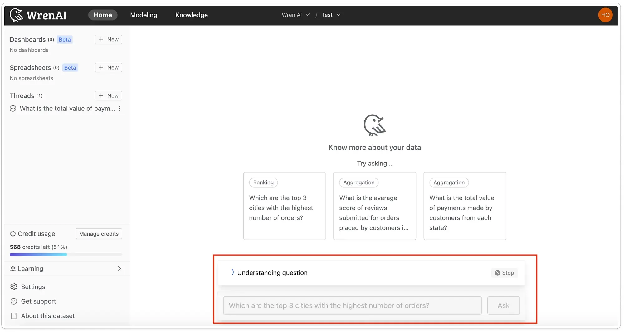 Asking business questions directly against live databases in Wren AI