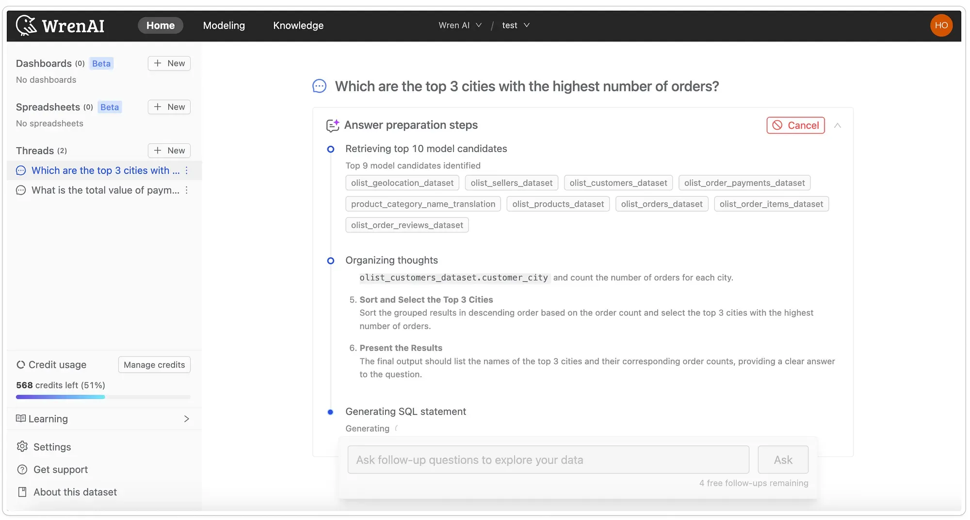 Step-by-step reasoning behind SQL generation in Wren AI