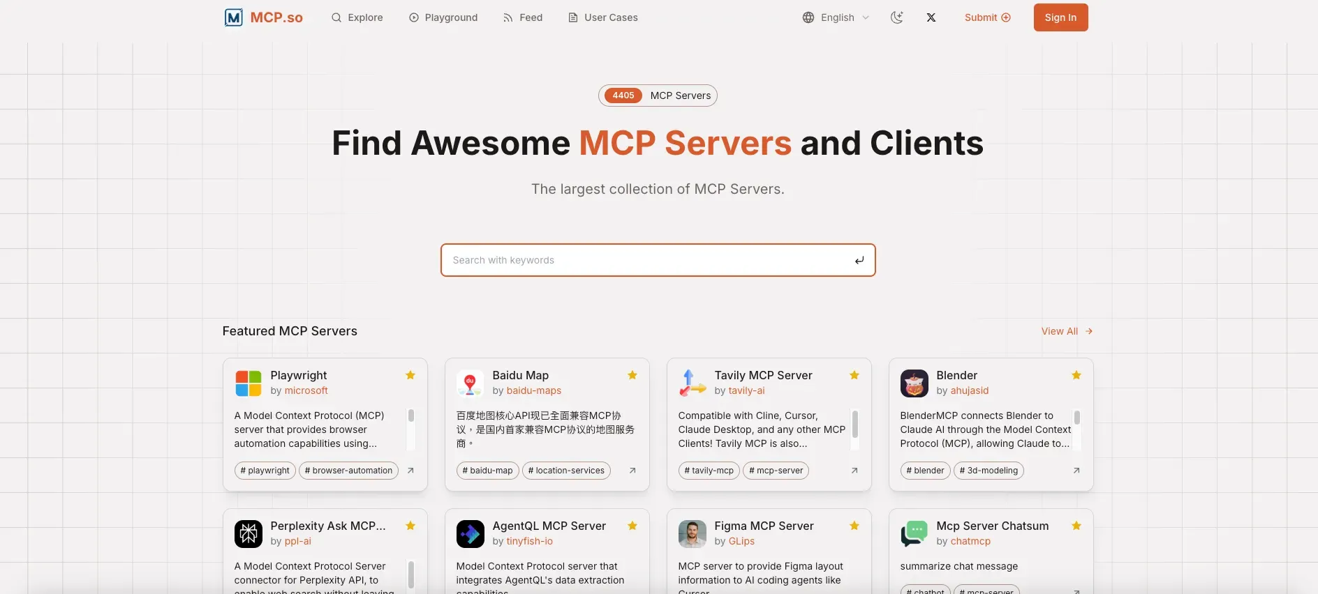 The MCP.so directory listing thousands of community MCP servers