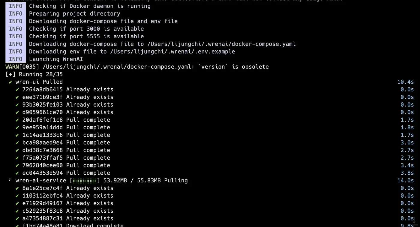 Docker Compose pulling the Wren AI containers