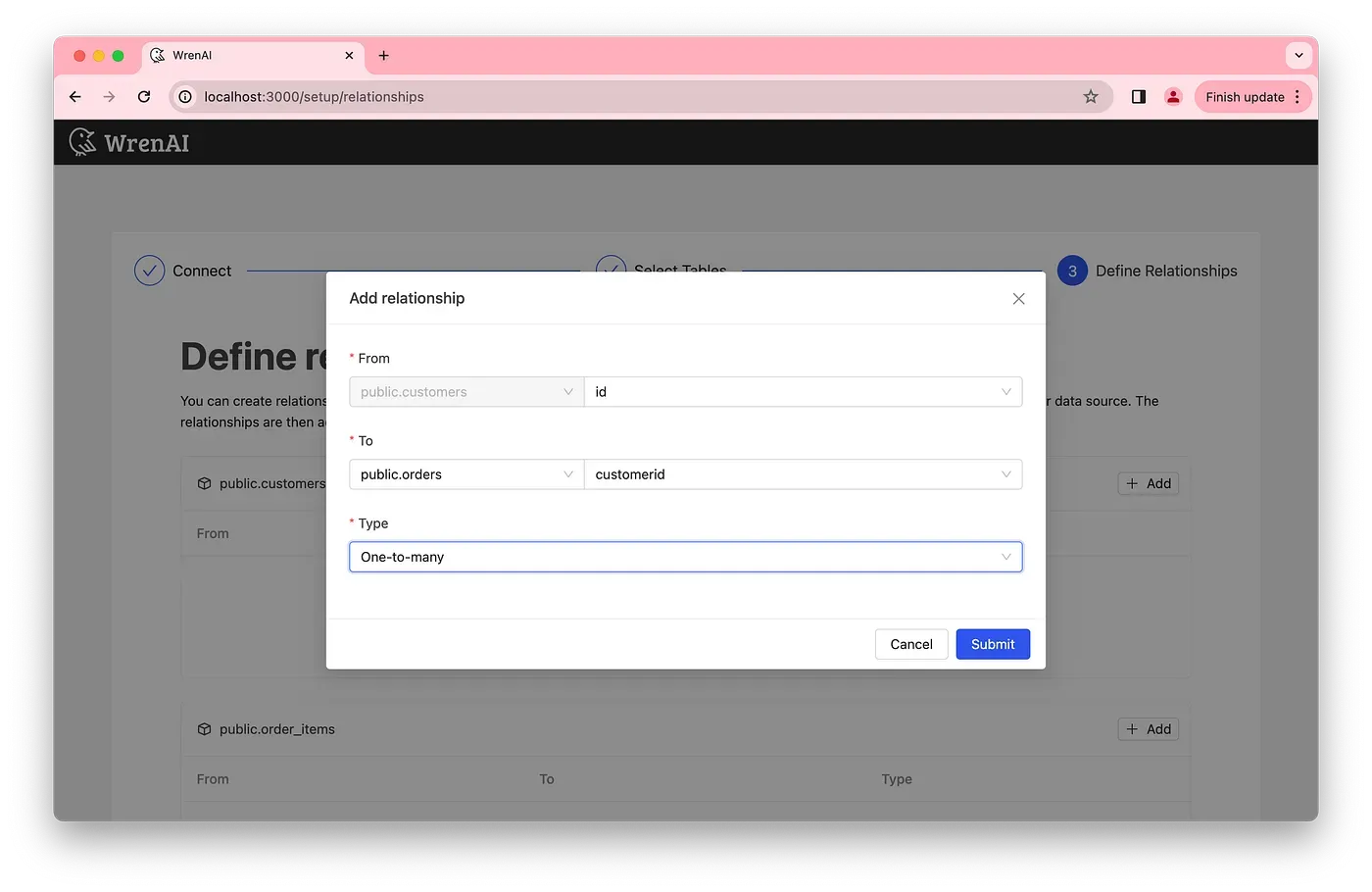 Adding a relationship between customers and orders