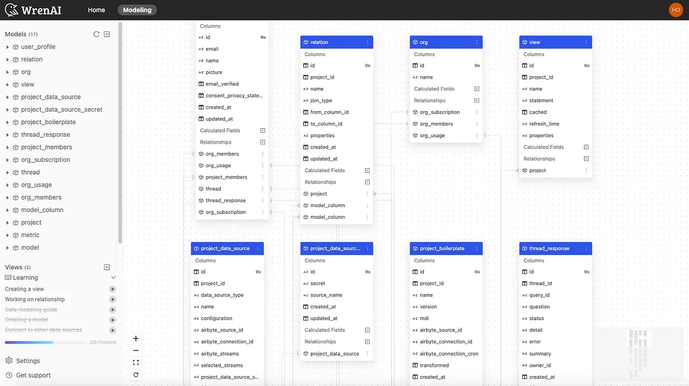 Defining models and relationships in the Wren AI modeling interface