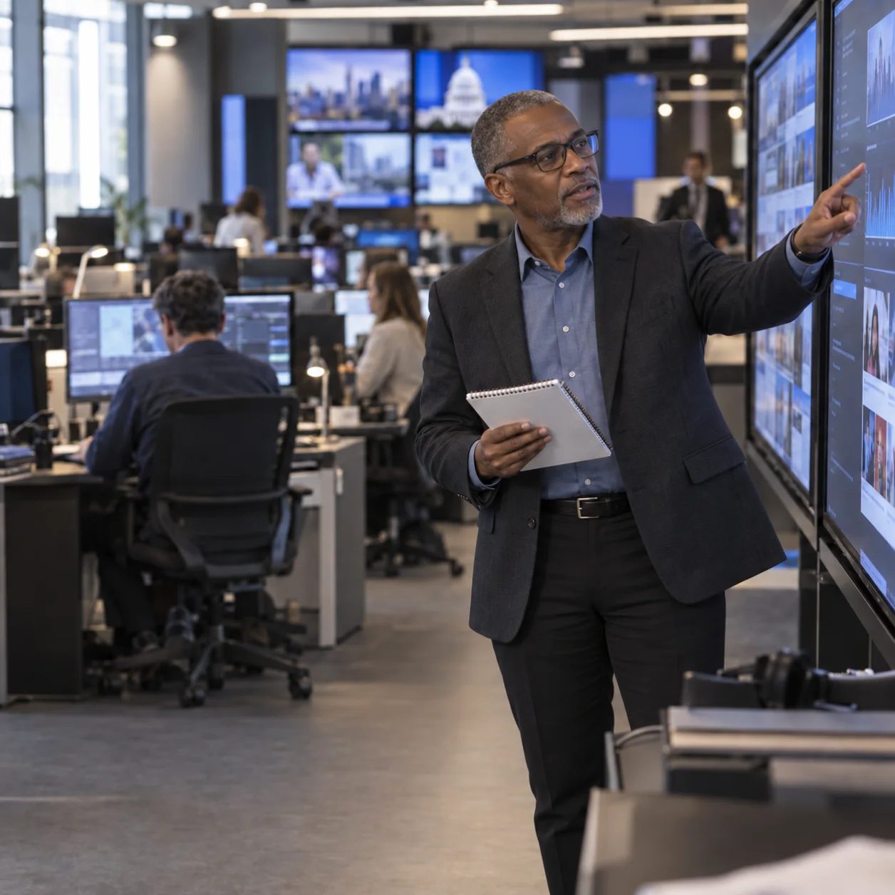 Media audience and revenue leader reviewing newsroom performance