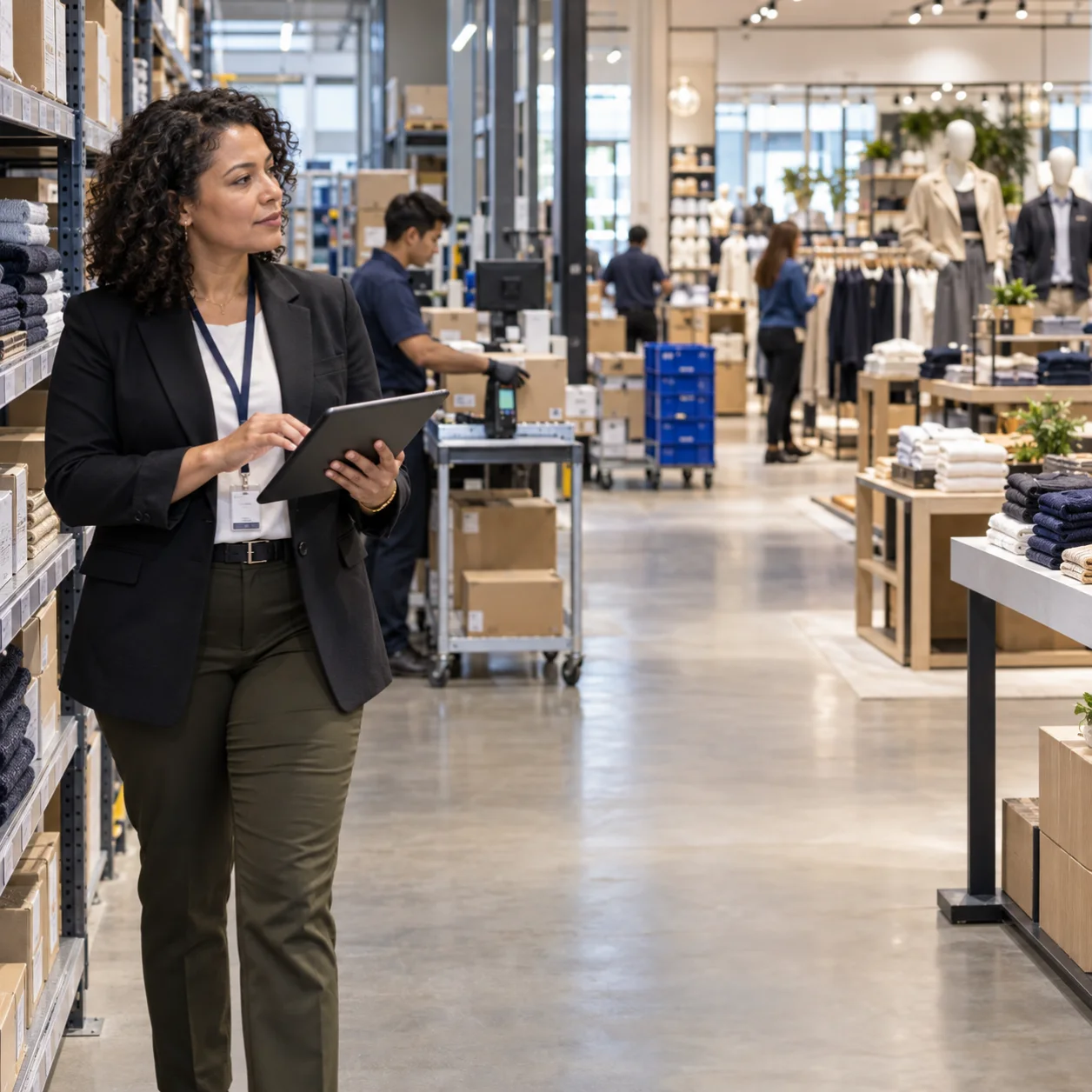 Retail merchandising leader reviewing inventory across store and fulfillment operations