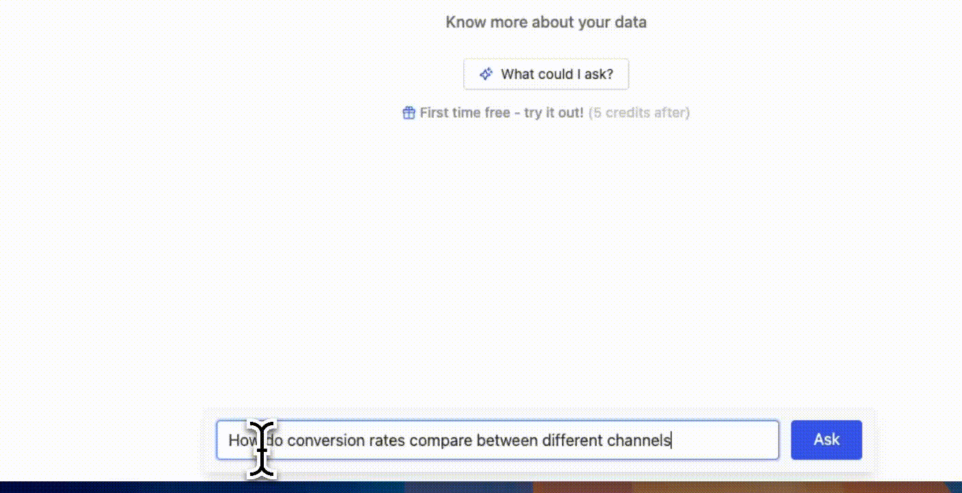 Asking how conversion rates compare between channels in Wren AI